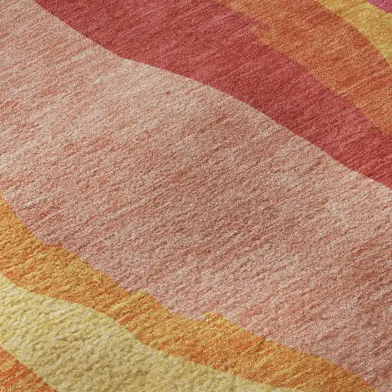 8' Blush Orange And Wheat Abstract Washable Round Rug With UV Protection Photo 8