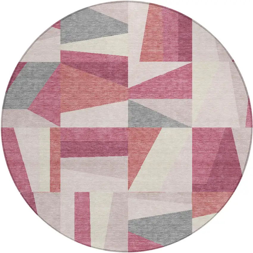 8' Blush Pewter And Ivory Round Geometric Washable Indoor Outdoor Area Rug Photo 2