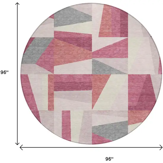 8' Blush Pewter And Ivory Round Geometric Washable Indoor Outdoor Area Rug Photo 3