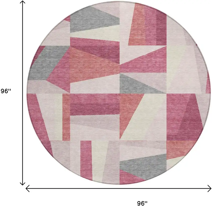 8' Blush Pewter And Ivory Round Geometric Washable Indoor Outdoor Area Rug Photo 3