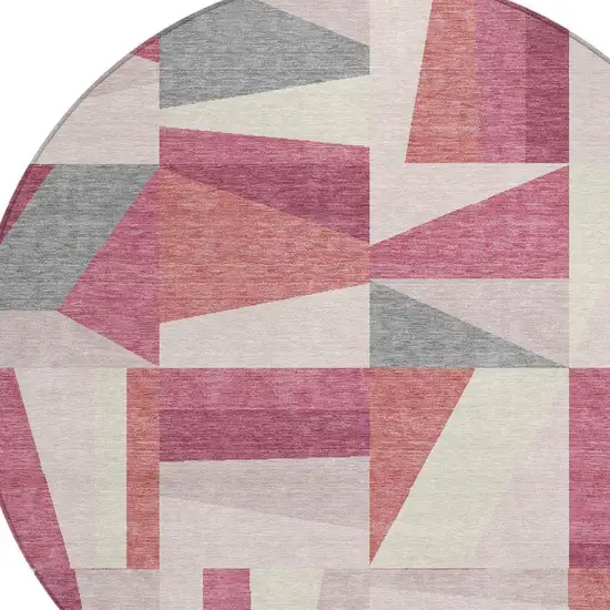 8' Blush Pewter And Ivory Round Geometric Washable Indoor Outdoor Area Rug Photo 6