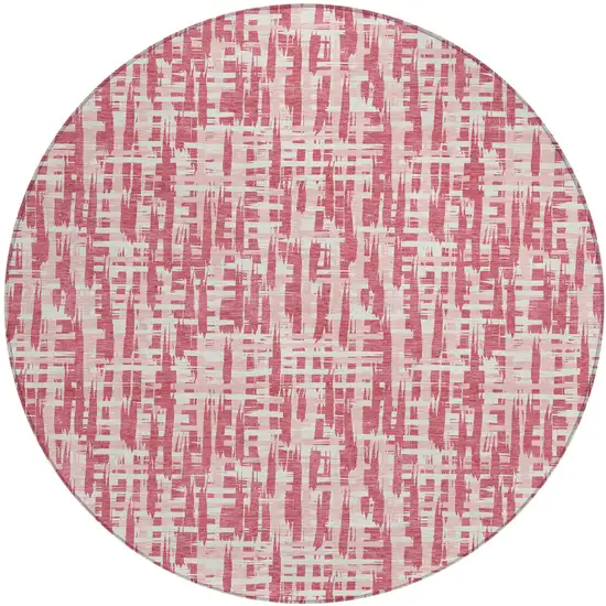 8' Blush Pink And Beige Round Abstract Washable Indoor Outdoor Area Rug Photo 2