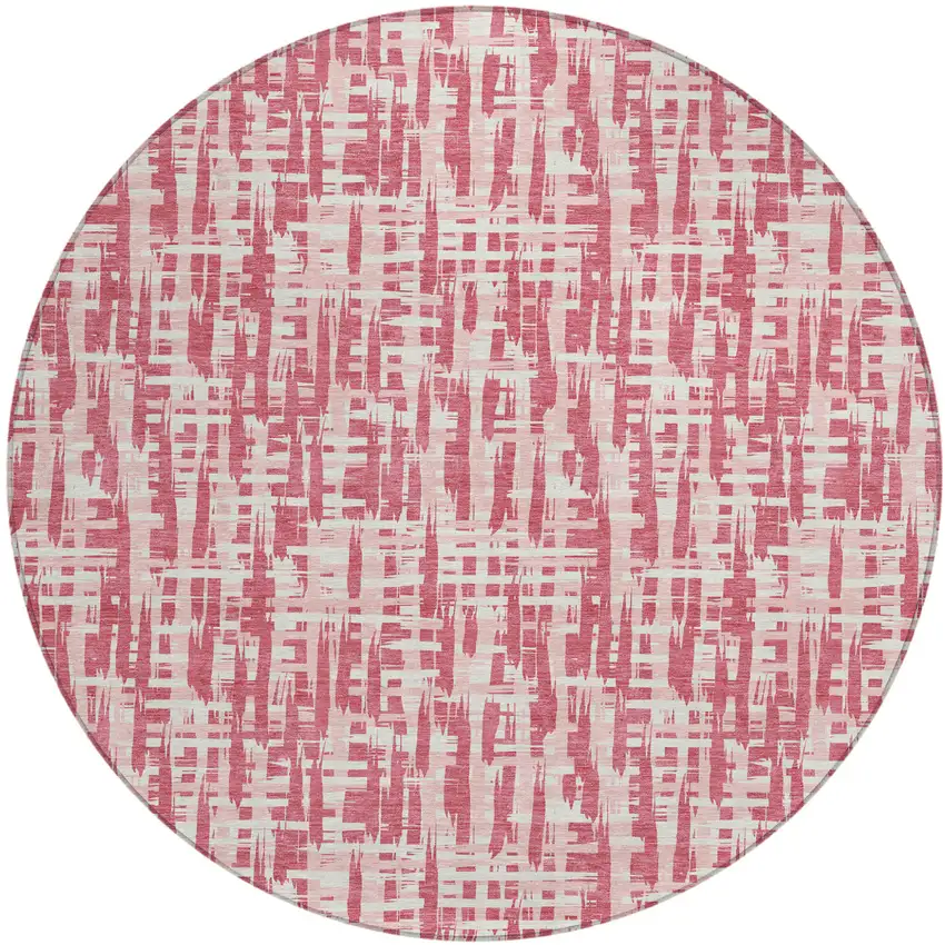 8' Blush Pink And Beige Round Abstract Washable Indoor Outdoor Area Rug Photo 2