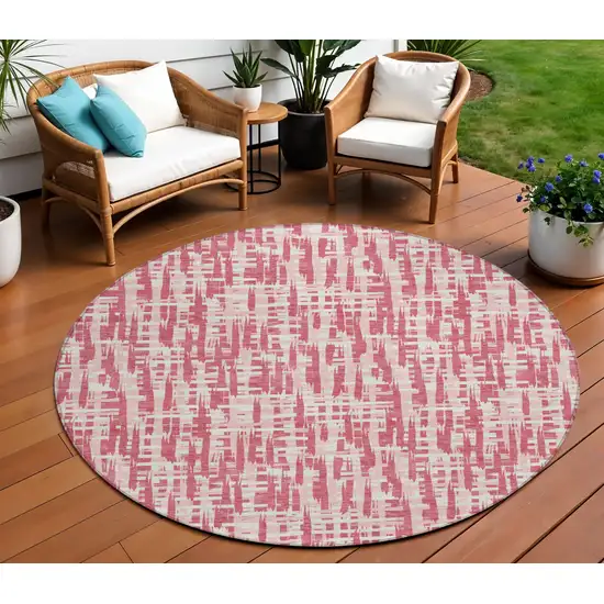 8' Blush Pink And Beige Round Abstract Washable Indoor Outdoor Area Rug Photo 1