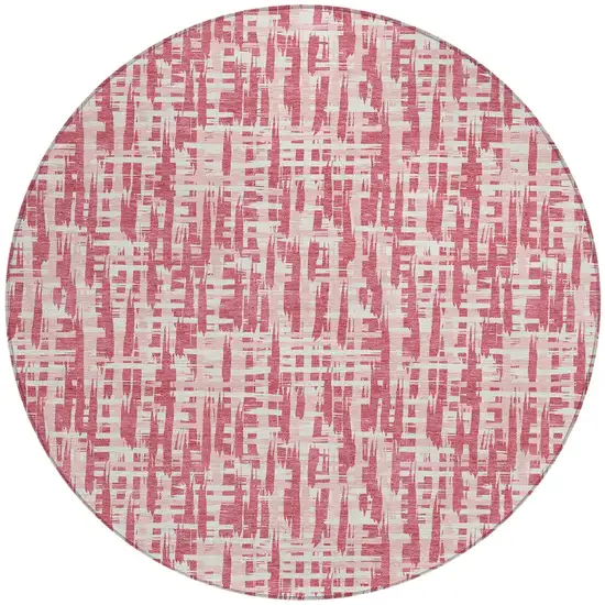8' Blush Pink And Beige Round Abstract Washable Indoor Outdoor Area Rug Photo 7