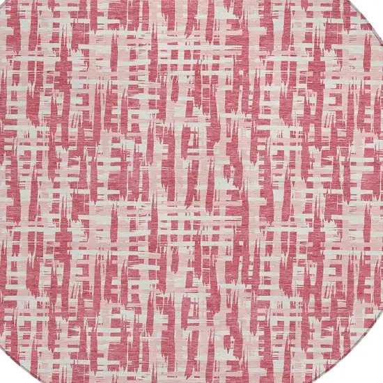 8' Blush Pink And Beige Round Abstract Washable Indoor Outdoor Area Rug Photo 6