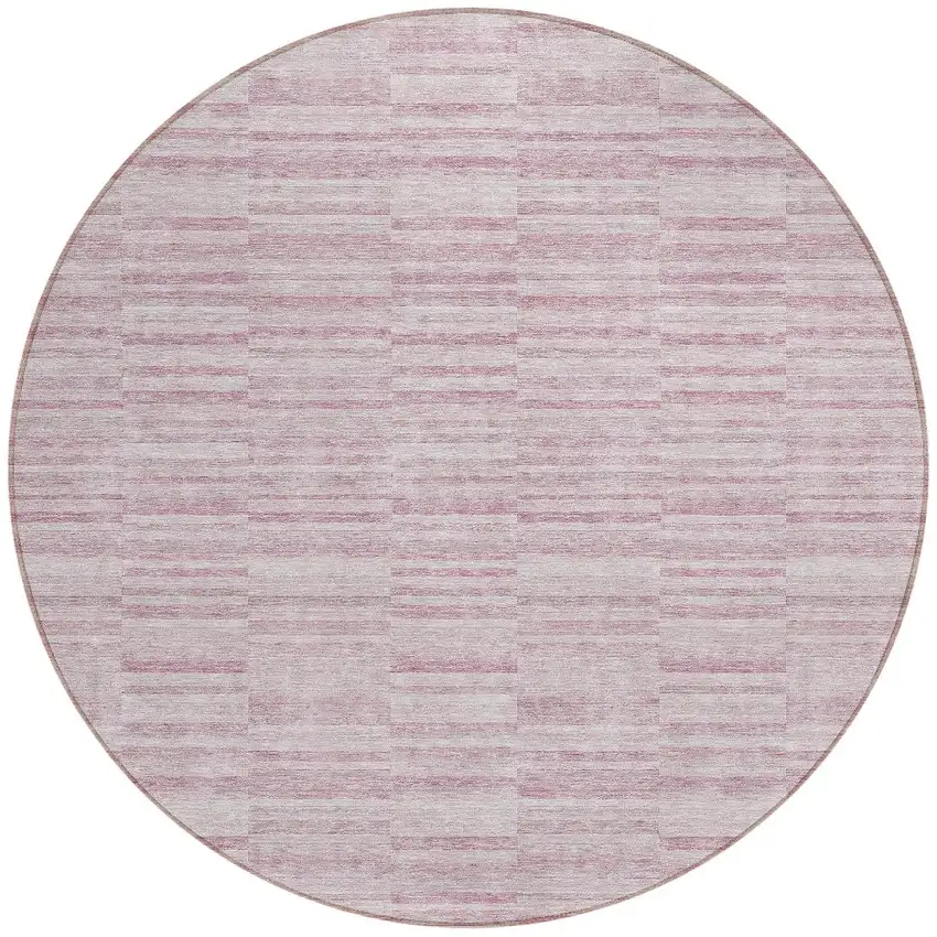 8' Blush Pink And Beige Round Striped Washable Indoor Outdoor Area Rug Photo 5