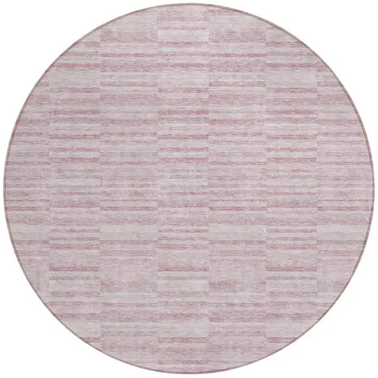 8' Blush Pink And Beige Round Striped Washable Indoor Outdoor Area Rug Photo 5