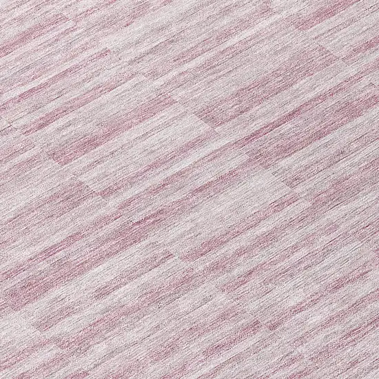 8' Blush Pink And Beige Round Striped Washable Indoor Outdoor Area Rug Photo 8