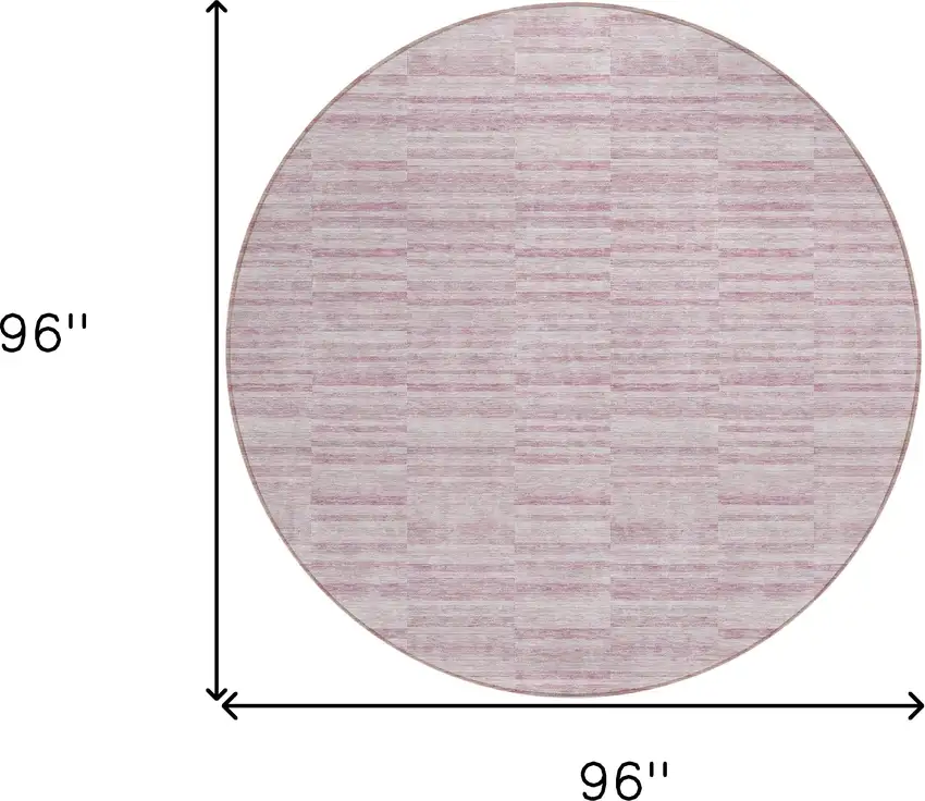 8' Blush Pink And Beige Round Striped Washable Indoor Outdoor Area Rug Photo 3