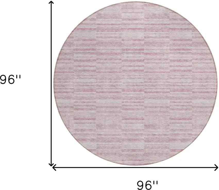 8' Blush Pink And Beige Round Striped Washable Indoor Outdoor Area Rug Photo 3