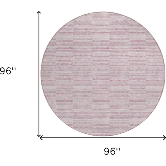 8' Blush Pink And Beige Round Striped Washable Indoor Outdoor Area Rug Photo 3
