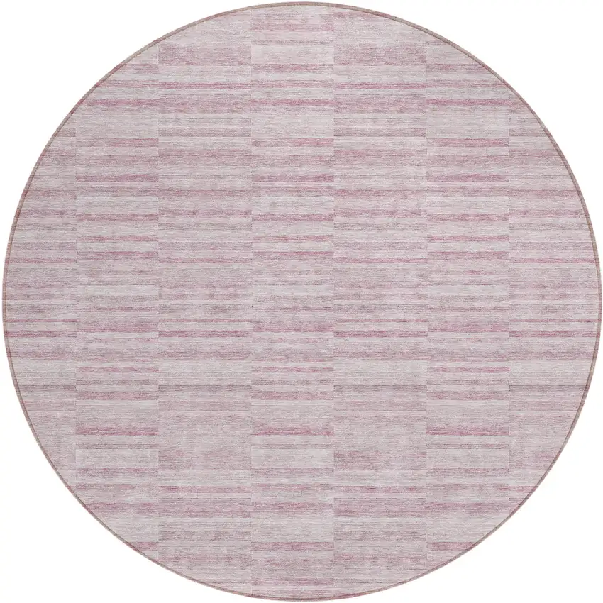 8' Blush Pink And Beige Round Striped Washable Indoor Outdoor Area Rug Photo 2