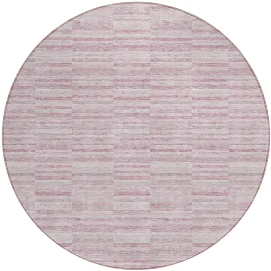 8' Blush Pink And Beige Round Striped Washable Indoor Outdoor Area Rug Photo 2