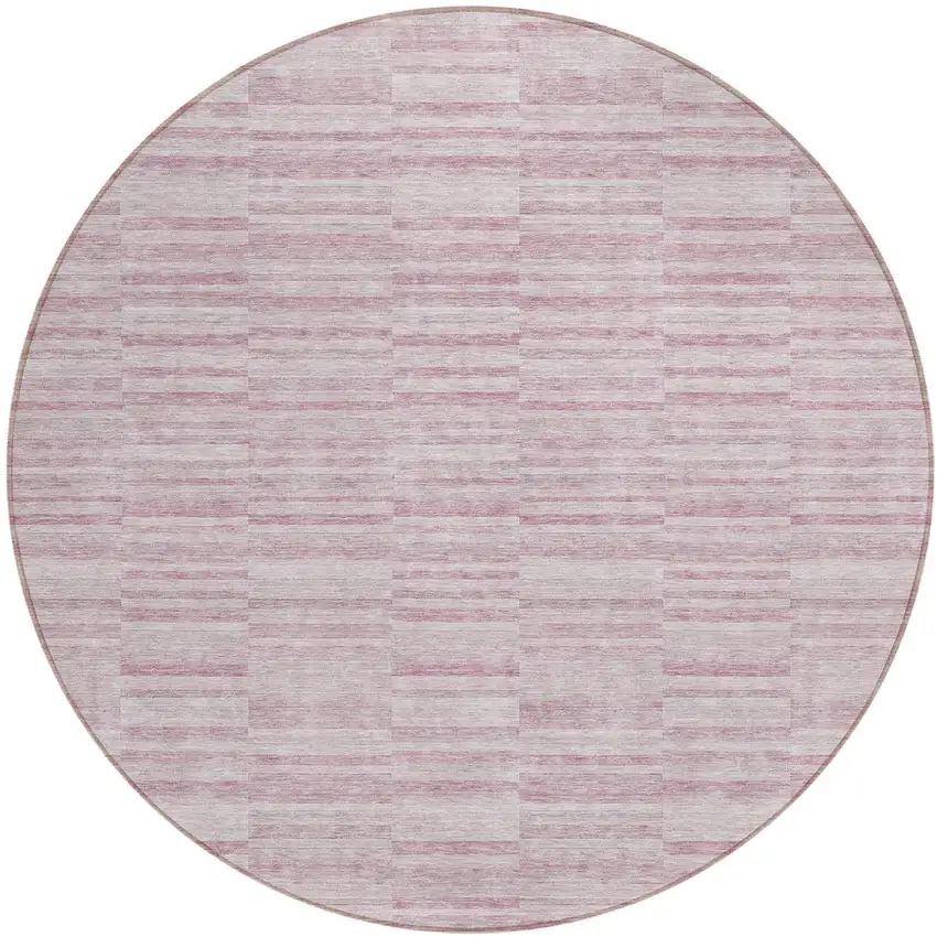8' Blush Pink And Beige Round Striped Washable Indoor Outdoor Area Rug Photo 2