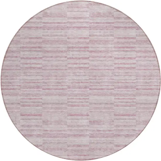 8' Blush Pink And Beige Round Striped Washable Indoor Outdoor Area Rug Photo 2
