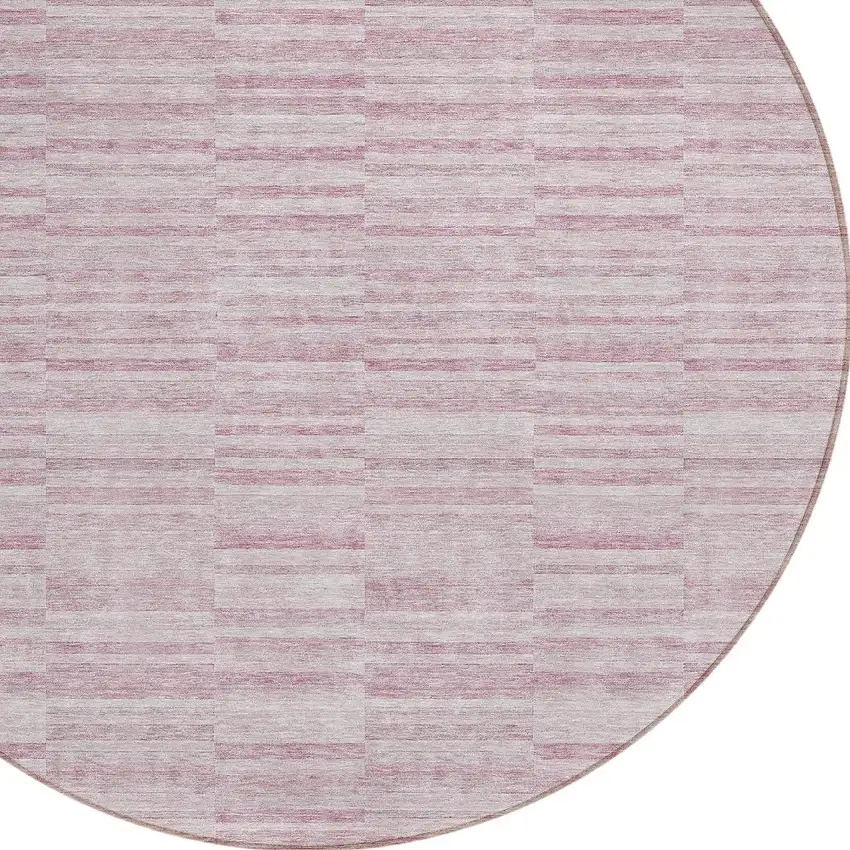 8' Blush Pink And Beige Round Striped Washable Indoor Outdoor Area Rug Photo 4