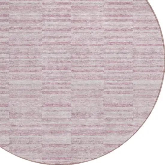 8' Blush Pink And Beige Round Striped Washable Indoor Outdoor Area Rug Photo 4
