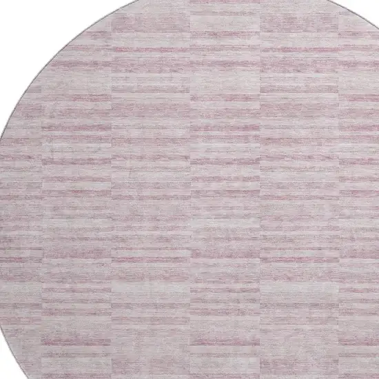 8' Blush Pink And Beige Striped Washable Round Rug With UV Protection Photo 3