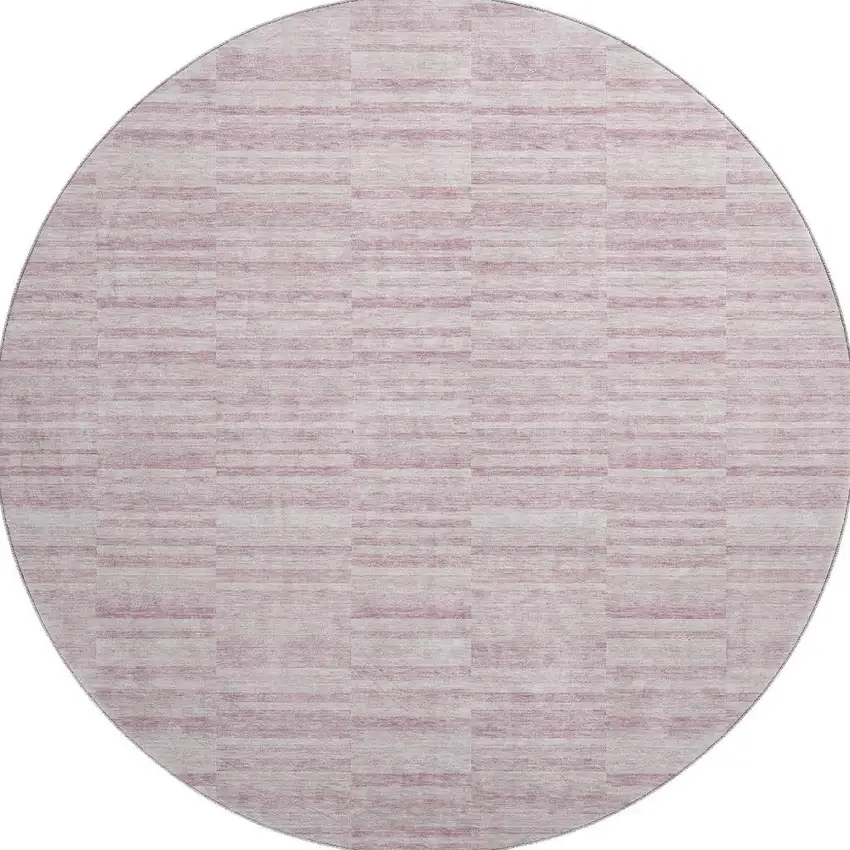 8' Blush Pink And Beige Striped Washable Round Rug With UV Protection Photo 4