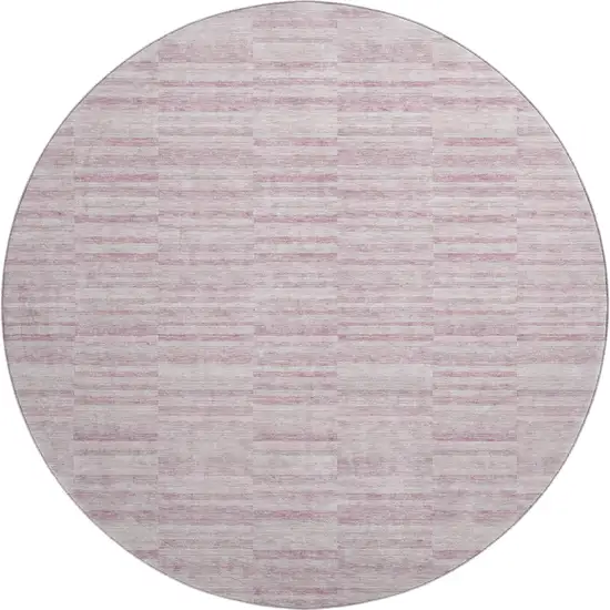 8' Blush Pink And Beige Striped Washable Round Rug With UV Protection Photo 1
