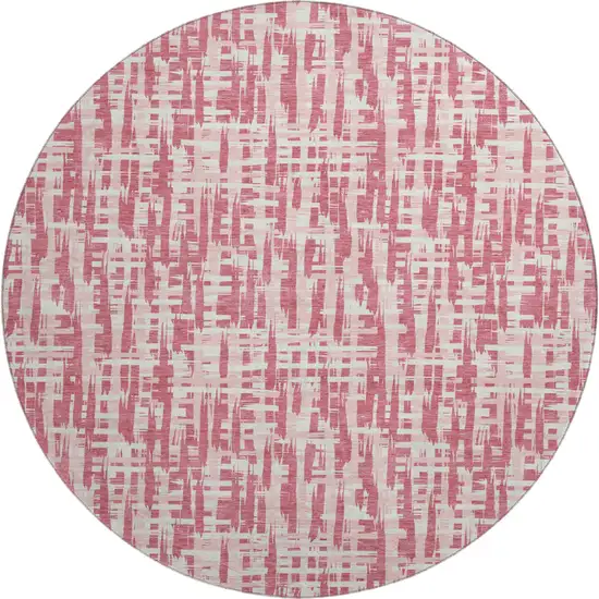 8' Blush Pink And Ivory Abstract Geometric Washable Round Rug With UV Protection Photo 1