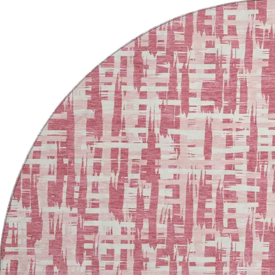 8' Blush Pink And Ivory Abstract Geometric Washable Round Rug With UV Protection Photo 2