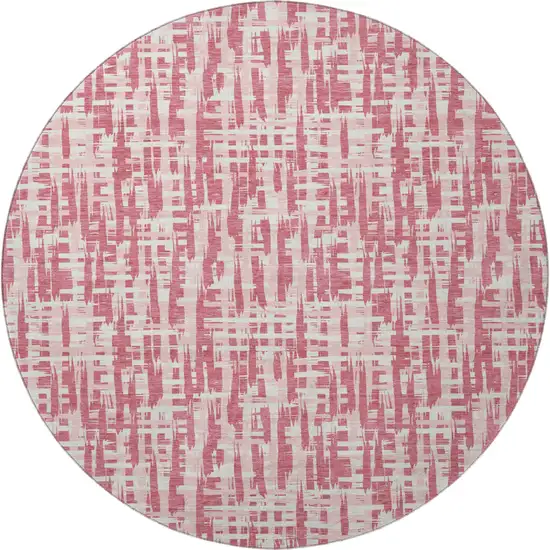 8' Blush Pink And Ivory Abstract Geometric Washable Round Rug With UV Protection Photo 3