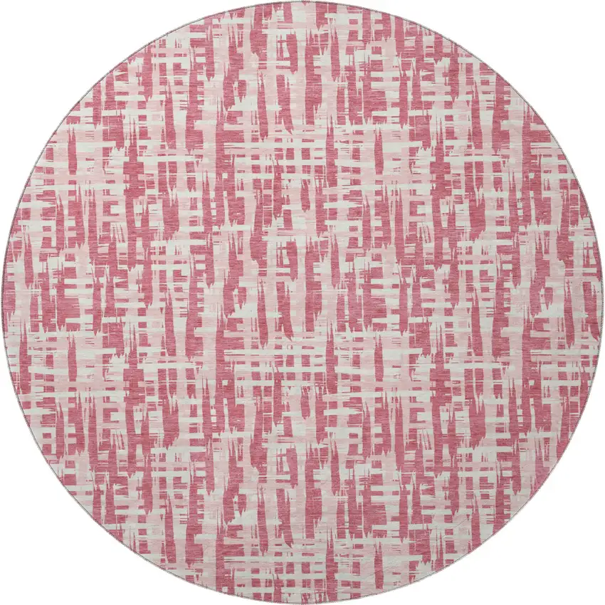 8' Blush Pink And Ivory Abstract Geometric Washable Round Rug With UV Protection Photo 3