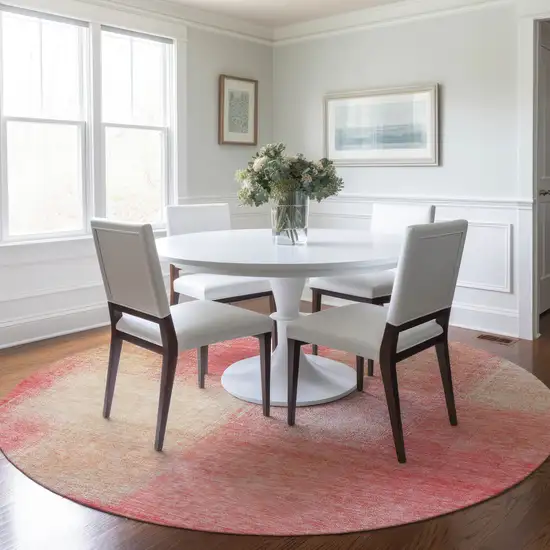 8' Blush Pink And Ivory Round Abstract Washable Indoor Outdoor Area Rug Photo 6