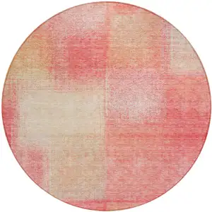 Photo of 8' Blush Pink And Ivory Round Abstract Washable Indoor Outdoor Area Rug