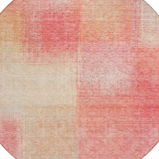 8' Blush Pink And Ivory Round Abstract Washable Indoor Outdoor Area Rug Photo 3