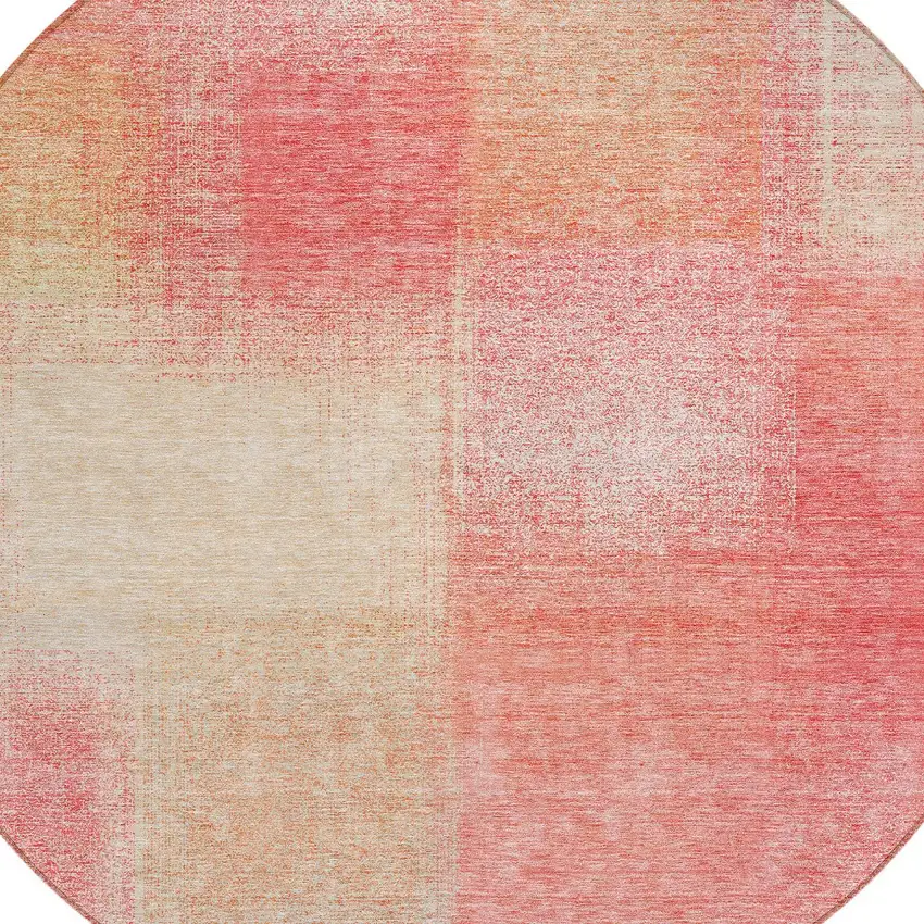 8' Blush Pink And Ivory Round Abstract Washable Indoor Outdoor Area Rug Photo 3