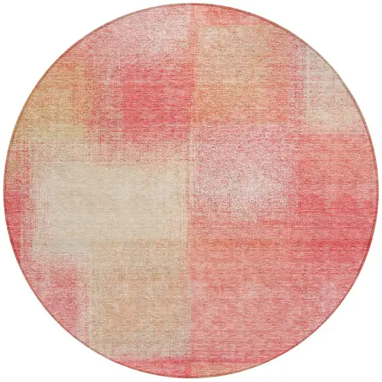 8' Blush Pink And Ivory Round Abstract Washable Indoor Outdoor Area Rug Photo 4