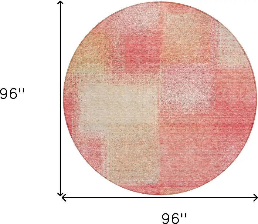 8' Blush Pink And Ivory Round Abstract Washable Indoor Outdoor Area Rug Photo 7