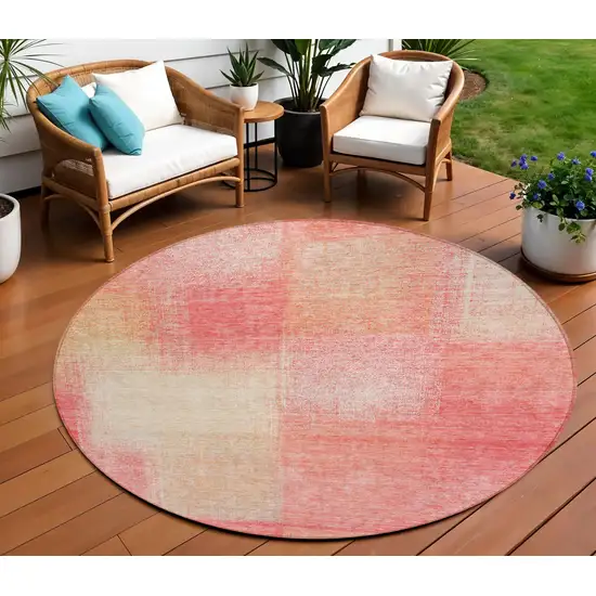 8' Blush Pink And Ivory Round Abstract Washable Indoor Outdoor Area Rug Photo 1