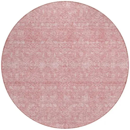 8' Blush Pink And Ivory Round Floral Washable Indoor Outdoor Area Rug Photo 4