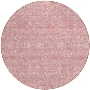 Photo of 8' Blush Pink And Ivory Round Floral Washable Indoor Outdoor Area Rug