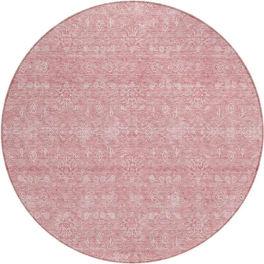 8' Blush Pink And Ivory Round Floral Washable Indoor Outdoor Area Rug Photo 1