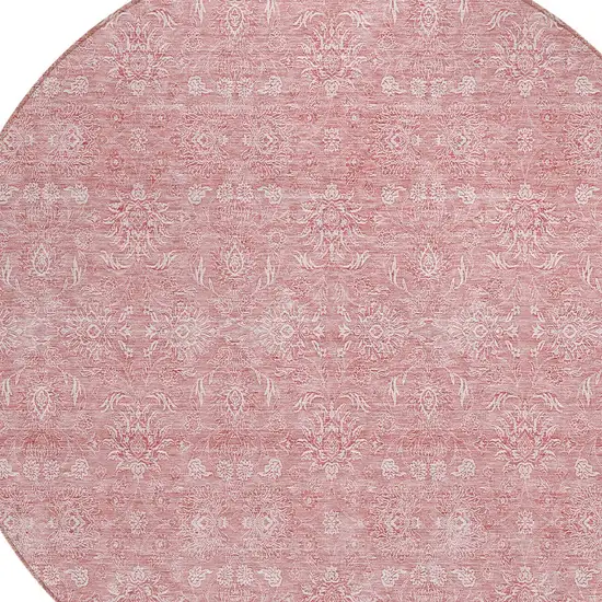 8' Blush Pink And Ivory Round Floral Washable Indoor Outdoor Area Rug Photo 3