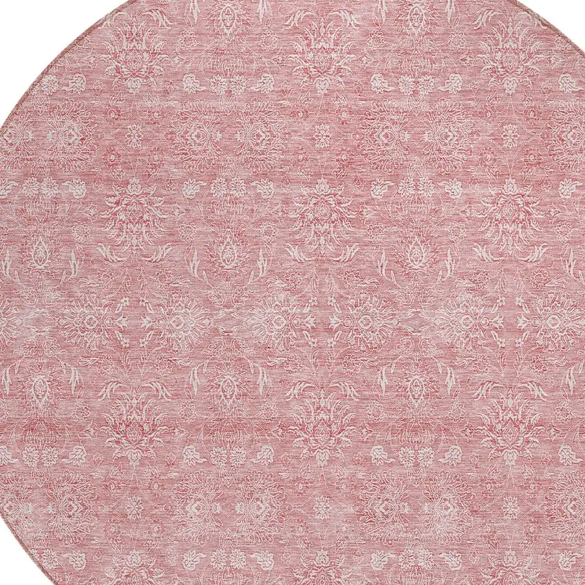8' Blush Pink And Ivory Round Floral Washable Indoor Outdoor Area Rug Photo 3