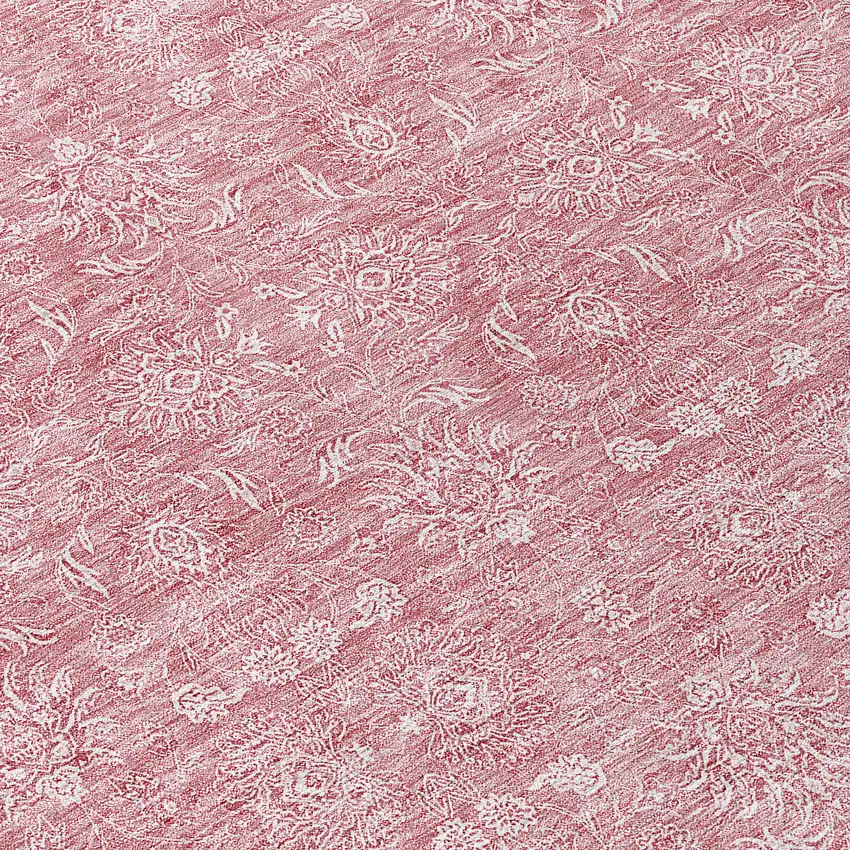 8' Blush Pink And Ivory Round Floral Washable Indoor Outdoor Area Rug Photo 8