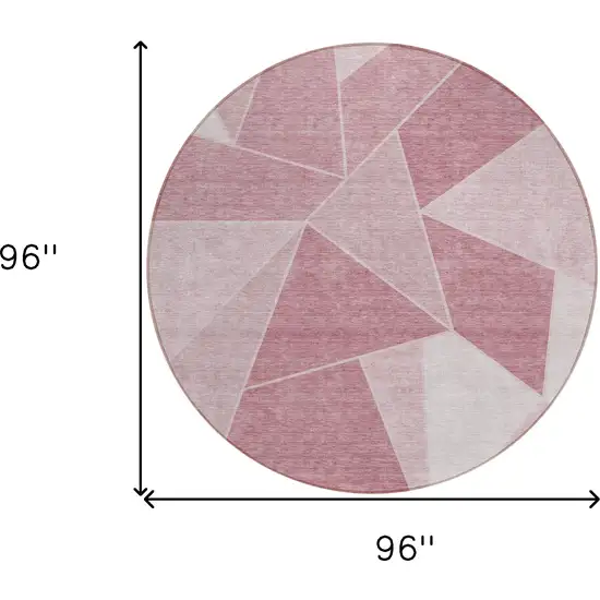8' Blush Pink And Ivory Round Geometric Washable Indoor Outdoor Area Rug Photo 9