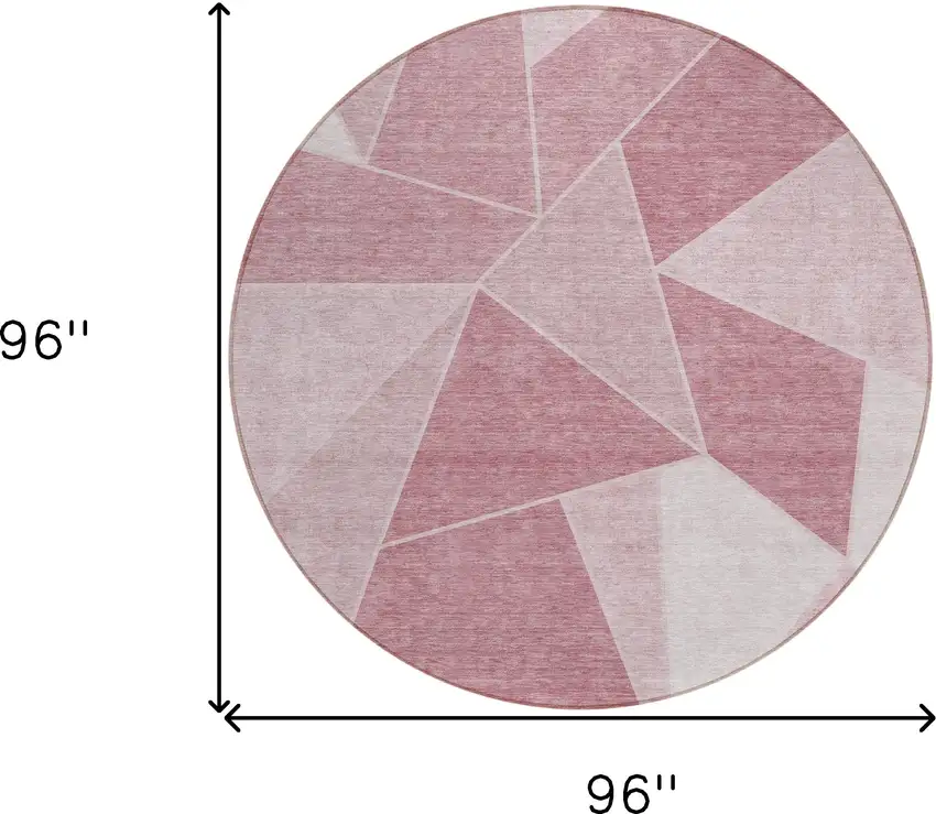 8' Blush Pink And Ivory Round Geometric Washable Indoor Outdoor Area Rug Photo 9