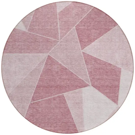 8' Blush Pink And Ivory Round Geometric Washable Indoor Outdoor Area Rug Photo 6