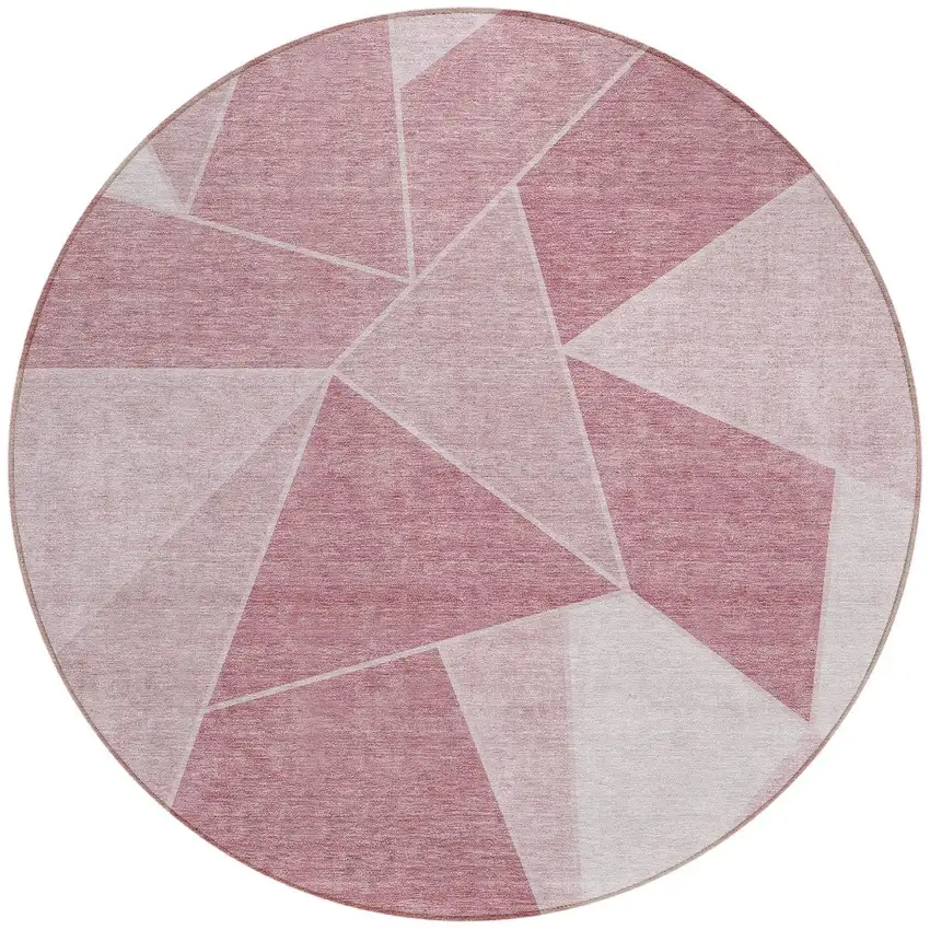 8' Blush Pink And Ivory Round Geometric Washable Indoor Outdoor Area Rug Photo 6