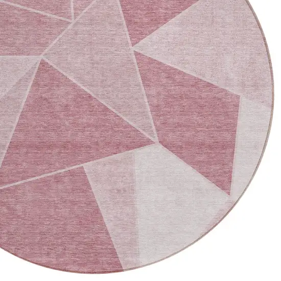 8' Blush Pink And Ivory Round Geometric Washable Indoor Outdoor Area Rug Photo 5