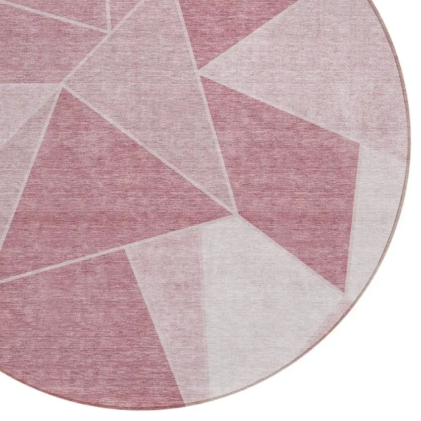 8' Blush Pink And Ivory Round Geometric Washable Indoor Outdoor Area Rug Photo 5