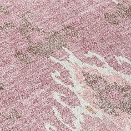 8' Blush Pink And Ivory Round Ikat Washable Indoor Outdoor Area Rug Photo 8