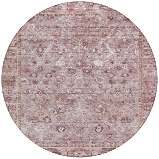 8' Blush Pink And Ivory Round Oriental Washable Indoor Outdoor Area Rug Photo 3